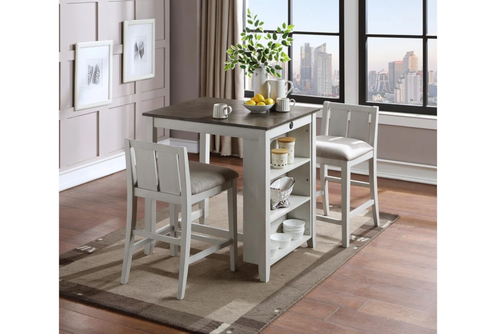 Kaine Two Tone White 36" Storage Counter Set For 2 13 Kaine Two Tone White 36" Storage Counter Set For 2 - Image 11