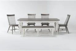 Edward 66" Dining With Bench & Urban Grey Chairs Set For 6