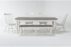 Edward 66" Dining With Bench & Winter White Chairs Set For 6