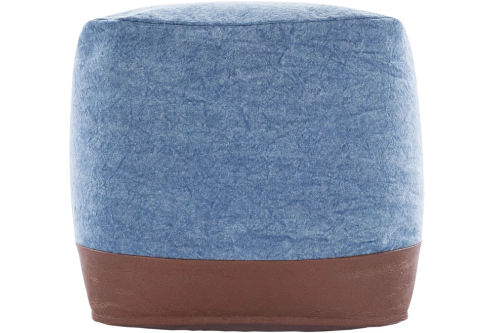 18"X18" Denim + Faux Leather Floor Pouf 8 18"X18" Denim + Faux Leather Floor Pouf - Image 6