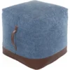 18"X18" Denim + Faux Leather Floor Pouf -Furniture Store 288572 blue fabric pouf signature 01