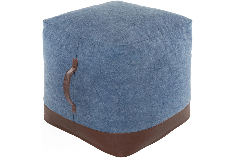 18"X18" Denim + Faux Leather Floor Pouf 3 18"X18" Denim + Faux Leather Floor Pouf