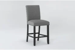 Kingsley Grey/Black Solid Back Counter Stool Nailhead Trim