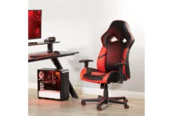 Zulu Black Gaming Chair With Red Accents & Adjustable Height Armrests -Furniture Store 289896 black polyurethane gaming chair room 85