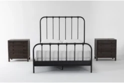 Knox Cal King Metal 3 Piece Bedroom Set With 2 Rowan Nightstands