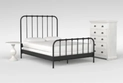Knox Queen Metal 3 Piece Bedroom Set With Sinclair Pebble Chest Of Drawers + Bedside Table