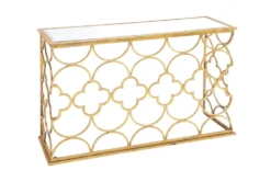 49X31 Gold Iron Console Table -Furniture Store 293356 gold multi media sofa table front 02