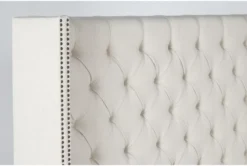 Halle Queen Hand Tufted Upholstered Shelter Bed With Nailhead Wings -Furniture Store 293439 beige fabric bed detail 44