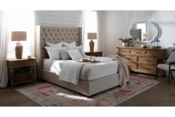 Halle Queen Hand Tufted Upholstered Shelter Bed With Nailhead Wings -Furniture Store 293439 beige fabric bed room 45