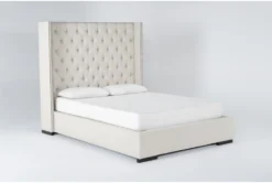 Halle Queen Hand Tufted Upholstered Shelter Bed With Nailhead Wings -Furniture Store 293439 beige fabric bed side 18