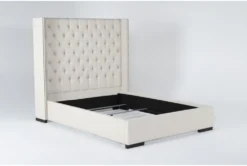 Halle Queen Hand Tufted Upholstered Shelter Bed With Nailhead Wings -Furniture Store 293439 beige fabric bed side 19