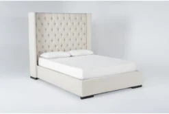 Halle Queen Hand Tufted Upholstered Shelter Bed -Furniture Store 293442 beige fabric bed side 18