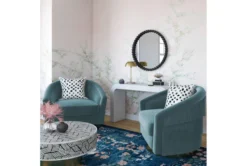 Helen Blue Fringed Swivel Accent Chair 13 Helen Blue Fringed Swivel Accent Chair -Furniture Store 294772 blue fabric swivel room 85