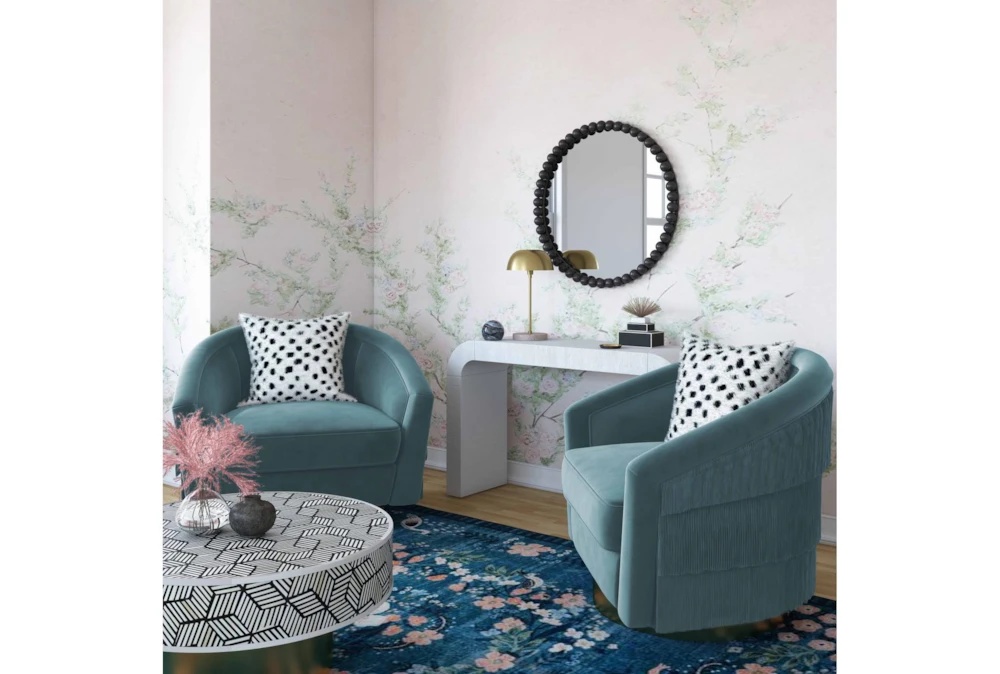 Helen Blue Fringed Swivel Accent Chair 7 Helen Blue Fringed Swivel Accent Chair - Image 5