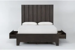 Gustav Queen Panel Bed With Storage By Nate Berkus + Jeremiah Brent -Furniture Store 297642 dark brown wood bed front 02