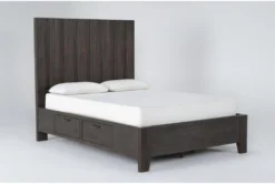Gustav Queen Panel Bed With Storage By Nate Berkus + Jeremiah Brent -Furniture Store 297642 dark brown wood bed side 18