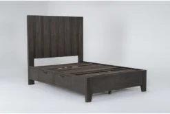 Gustav Queen Panel Bed With Storage By Nate Berkus + Jeremiah Brent -Furniture Store 297642 dark brown wood bed side 20