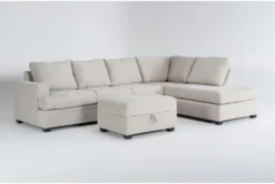 Bonaterra Sand 127" 2 Piece Sectional With Left Arm Facing Queen Sleeper Sofa,Right Arm Facing Corner Chaise & Storage Ottoman