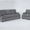 Hampstead Graphite 2 Piece Queen Sleeper Sofa & Chair Set -Furniture Store 300244 grey fabric living room set signature 01