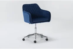 Cassandra Navy Velvet Rolling Office Chair -Furniture Store 301763 blue velvet office chair side 19