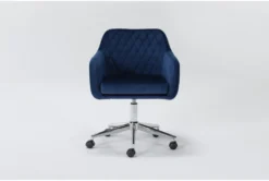 Cassandra Navy Velvet Rolling Office Chair