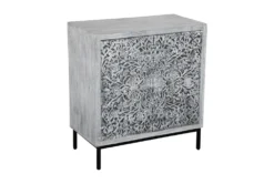 Gray Carved Wood 3 Drawer Cabinet