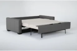 Mackenzie Charcoal Leather 74" Queen Sofa Sleeper -Furniture Store 303877 grey leather sleeper side 19
