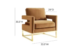 Evelyn Cognac Velvet Accent Chair -Furniture Store 304040 brown fabric accent chair front 02