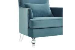 Talia Sea Blue Highback Accent Chair With Acrylic Legs -Furniture Store 304041 blue fabric accent chair detail 44