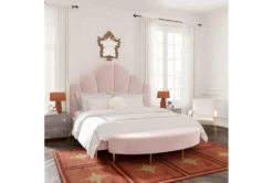 Bridgette Blush Queen Velvet Platform Bed -Furniture Store 304149 pink fabric bed room 852