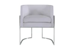 Elle Grey Velvet Dining Chair With Silver Leg -Furniture Store 304638 grey fabric dining chair front 02