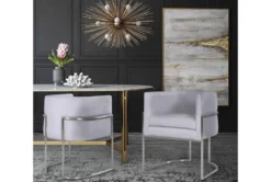 Elle Grey Velvet Dining Chair With Silver Leg -Furniture Store 304638 grey fabric dining chair room 85
