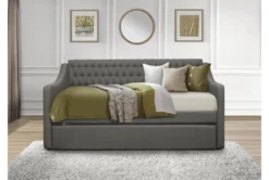 Filmore Twin Upholstered Daybed With Trundle -Furniture Store 305476 grey fabric daybed room 85 1