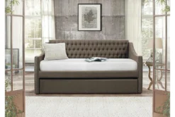 Luxe Brown Twin Upholstered Daybed With Trundle -Furniture Store 305498 brown fabric daybed room 85 1