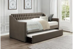 Luxe Brown Twin Upholstered Daybed With Trundle -Furniture Store 305498 brown fabric daybed room 86 1