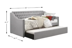 Luxe Grey Twin Upholstered Daybed With Trundle -Furniture Store 305502 grey fabric daybed detail 44