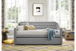 Luxe Grey Twin Upholstered Daybed With Trundle -Furniture Store 305502 grey fabric daybed room 85