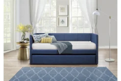 Tulney Blue Twin Upholstered Daybed With Trundle -Furniture Store 305506 blue fabric daybed room 85 1