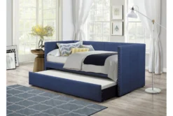 Tulney Blue Twin Upholstered Daybed With Trundle -Furniture Store 305506 blue fabric daybed room 86 1