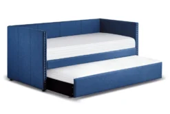Tulney Blue Twin Upholstered Daybed With Trundle -Furniture Store 305506 blue fabric daybed side 14 1