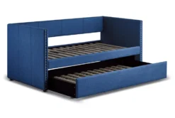 Tulney Blue Twin Upholstered Daybed With Trundle -Furniture Store 305506 blue fabric daybed side 17 1