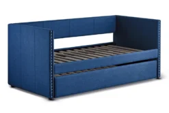 Tulney Blue Twin Upholstered Daybed With Trundle -Furniture Store 305506 blue fabric daybed side 18 1