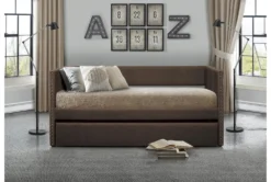 Tulney Chocolate Twin Upholstered Daybed With Trundle -Furniture Store 305509 brown fabric daybed room 85 1