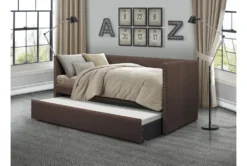 Tulney Chocolate Twin Upholstered Daybed With Trundle -Furniture Store 305509 brown fabric daybed room 86 1