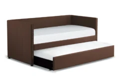 Tulney Chocolate Twin Upholstered Daybed With Trundle -Furniture Store 305509 brown fabric daybed side 14 1