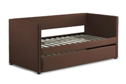 Tulney Chocolate Twin Upholstered Daybed With Trundle -Furniture Store 305509 brown fabric daybed side 17 1