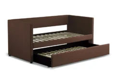 Tulney Chocolate Twin Upholstered Daybed With Trundle -Furniture Store 305509 brown fabric daybed side 18