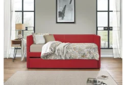 Tulney Red Twin Upholstered Daybed With Trundle -Furniture Store 305515 red fabric daybed room 85 1