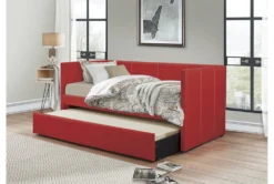 Tulney Red Twin Upholstered Daybed With Trundle -Furniture Store 305515 red fabric daybed room 86 1