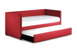 Tulney Red Twin Upholstered Daybed With Trundle -Furniture Store 305515 red fabric daybed side 14 1